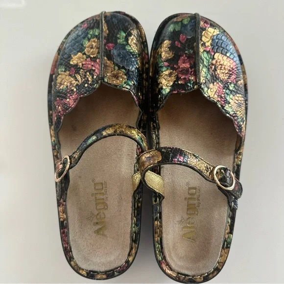 Alegria Tuscany Gold Floral Leather Mules Mary Jane Slip On Shoes 38 US 8/8.5 - Picture 7 of 8